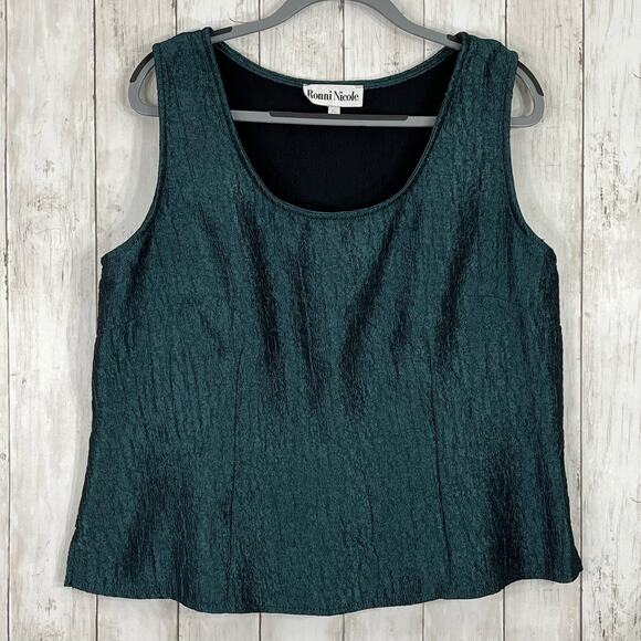 Ronni Nicole Vintage Dark Green Shiny Dressy Work Fancy Holiday Blouse Tank XL - Picture 1 of 7